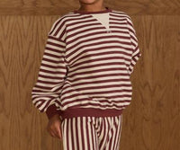 Rylee + Cru Oversized Crew Jogger Set in burgundy stripe - item - detail view
