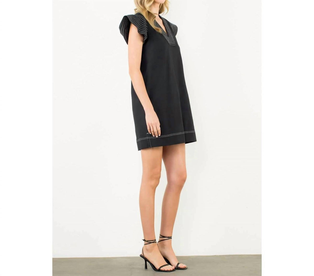 Thml - Striped Flutter Sleeve V-Neck Dress