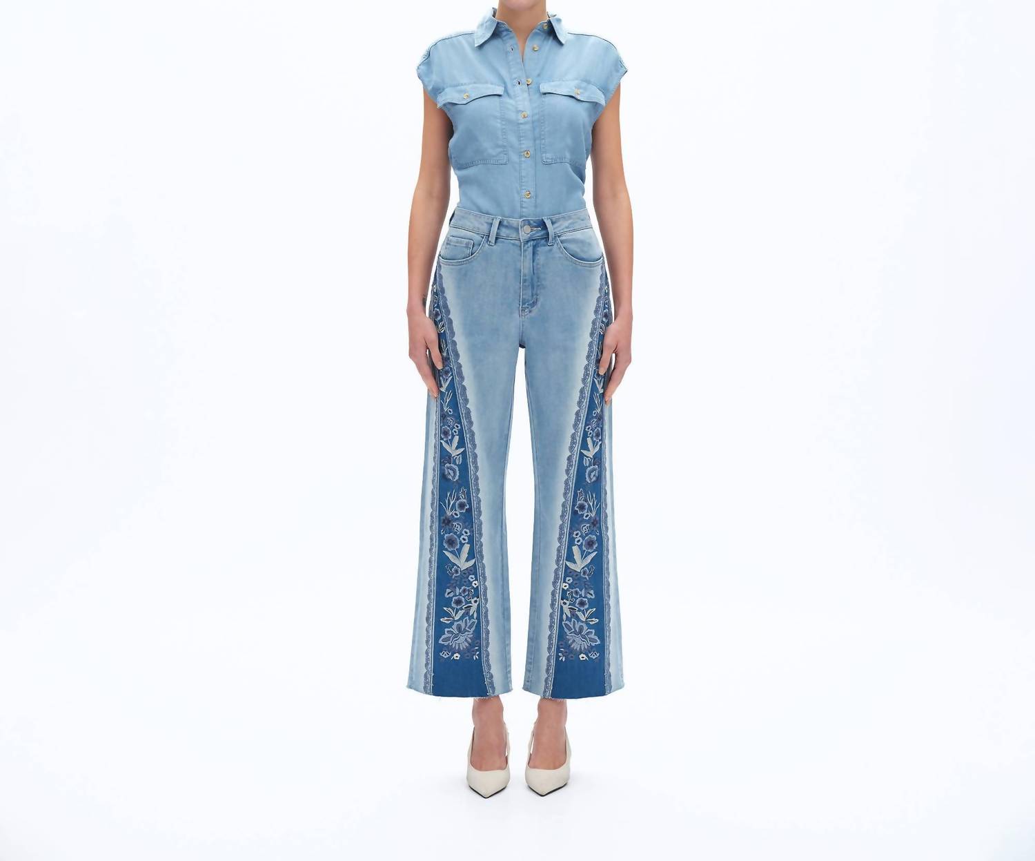 Bayeas - Floral Embroidery Flare Jean