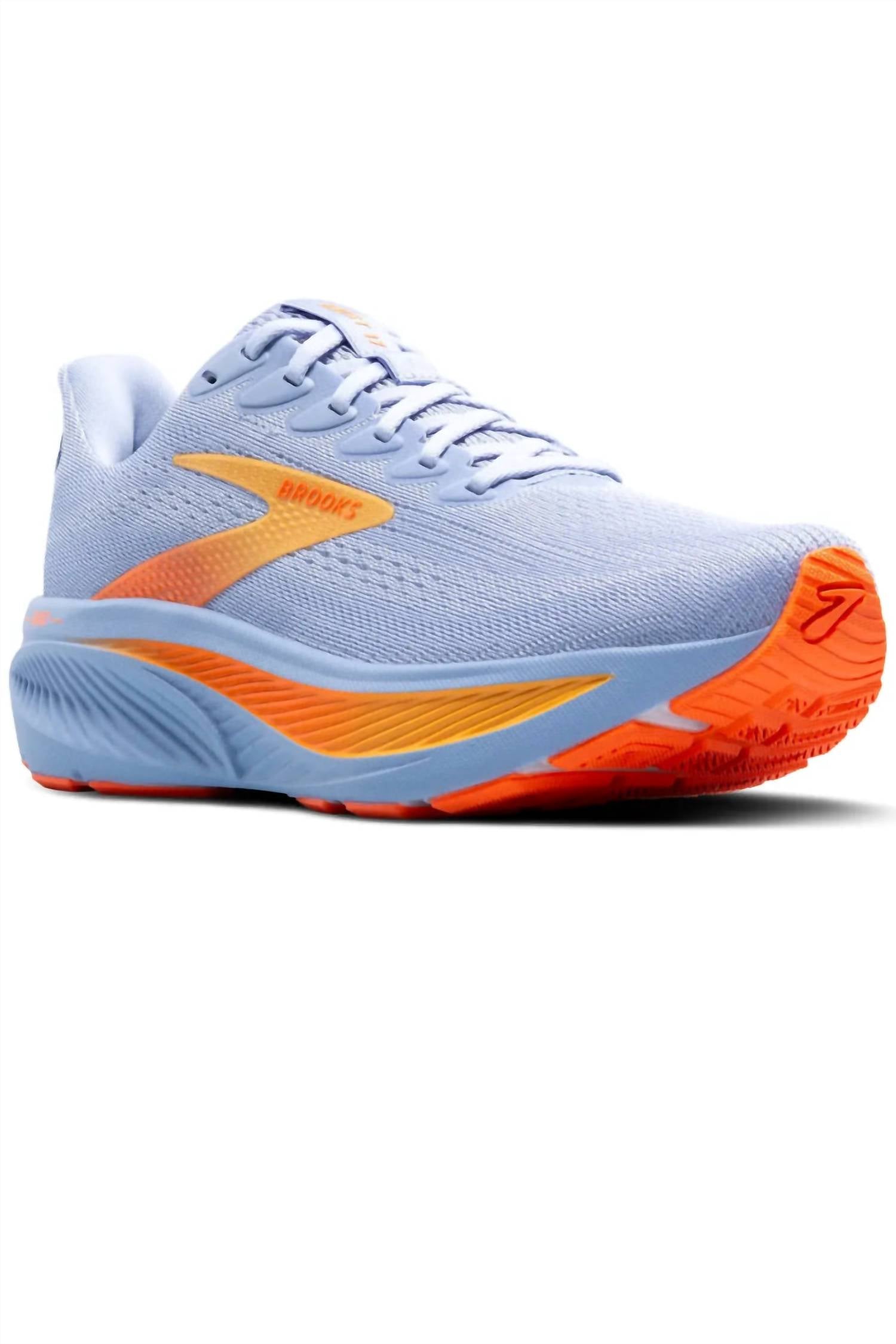 BROOKS Women's Ghost 17 Running Shoe in blue heron white orange - women's shoe - detail view