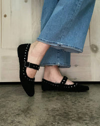 Vintage Havana - Women's Fluffy Mary Jane Flats With Studs