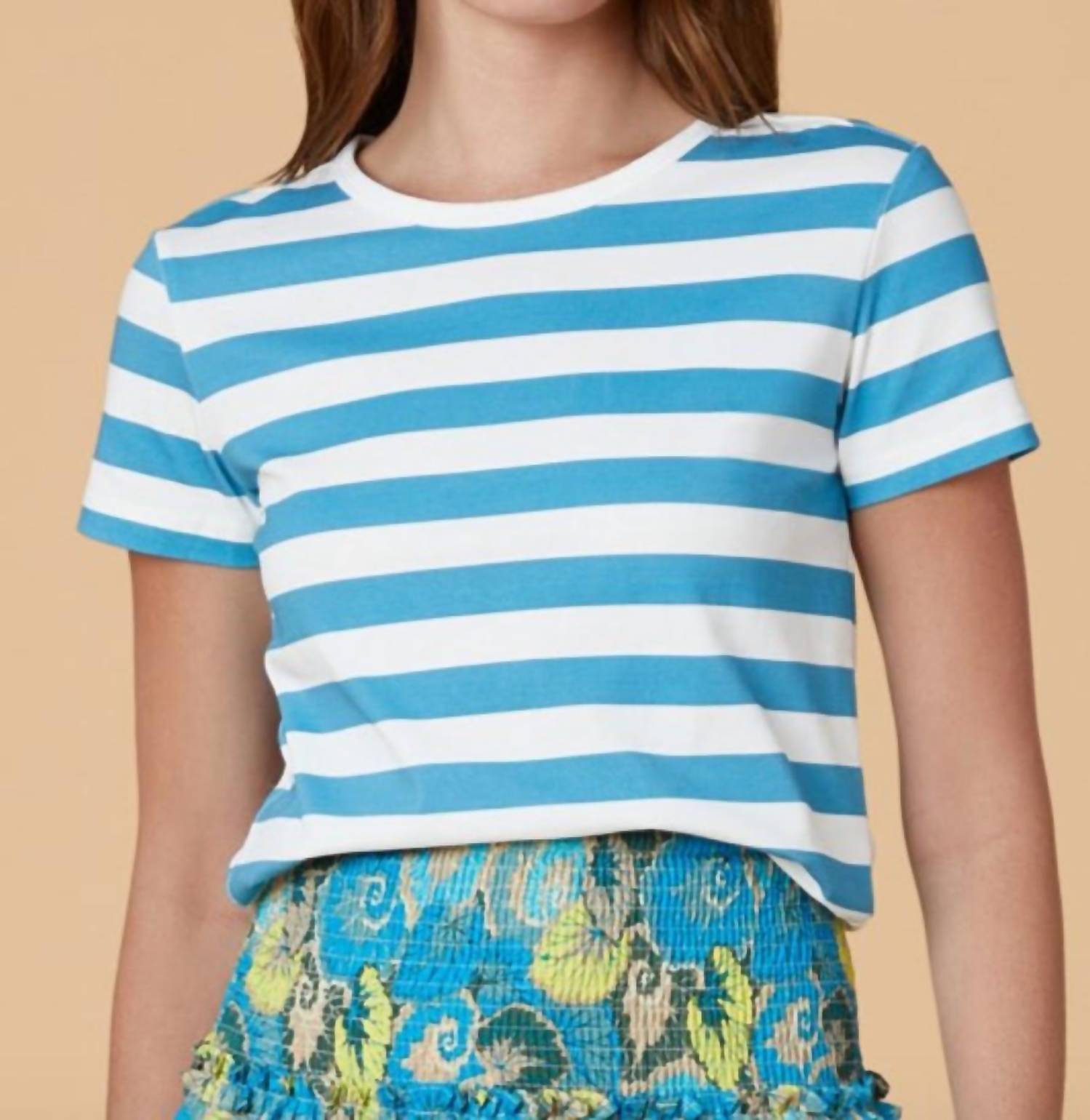 Olivia by Livro Short Sleeve Crew Neck Tee in azul stripe - women's t-shirt