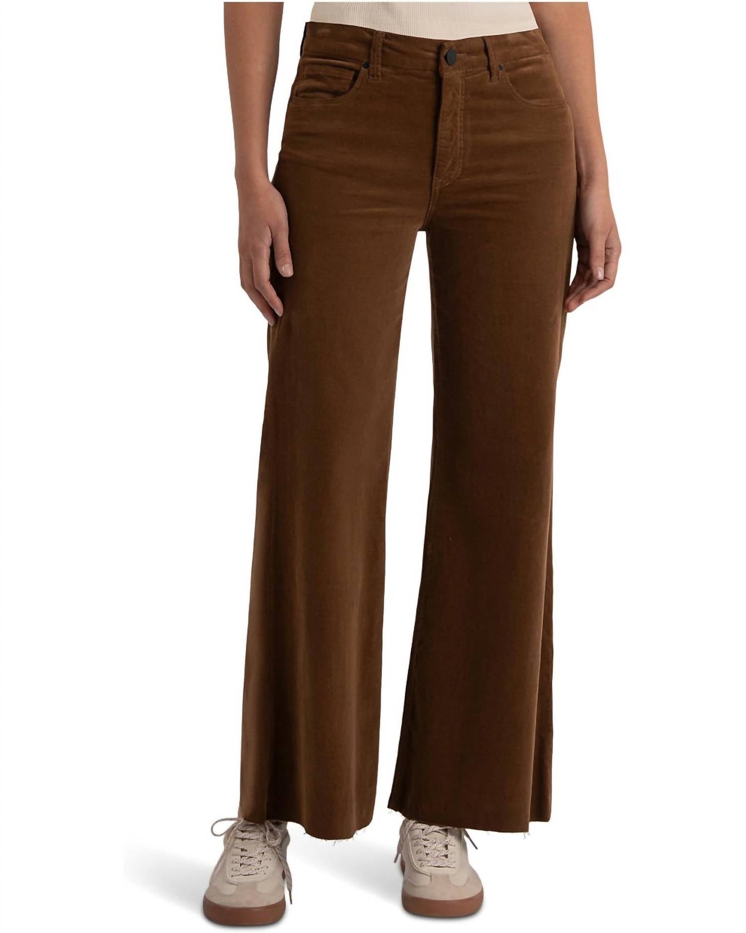 KUT FROM THE KLOTH Meg High Rise Velvet Wide Leg Pant in cognac - women's pants