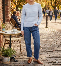 Brodie Cashmere Taylor Textured Crew Neck Cashmere Pullover in willow - women's sweater - detail view