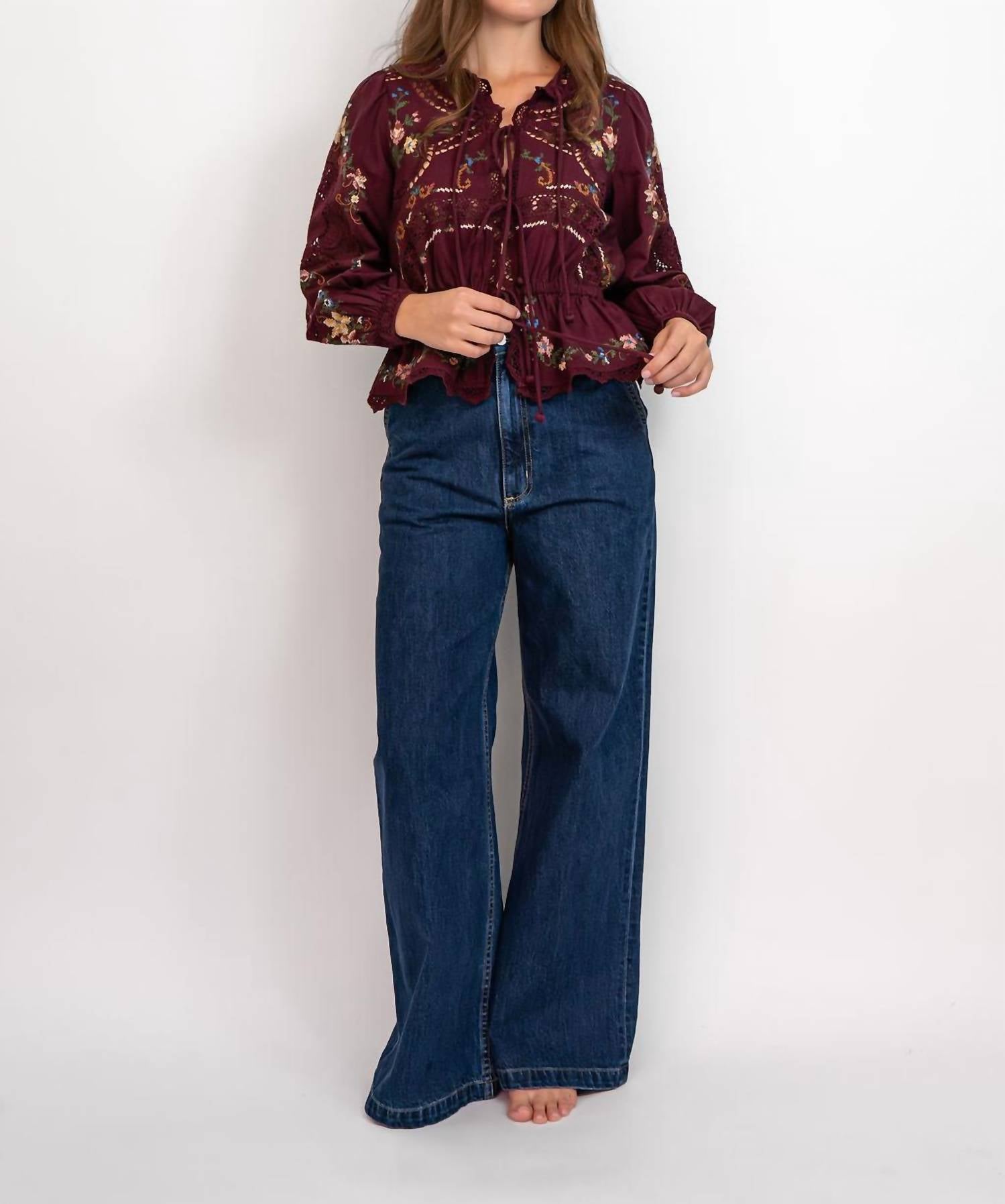SEA Edwina Top in burgundy - women's blouse