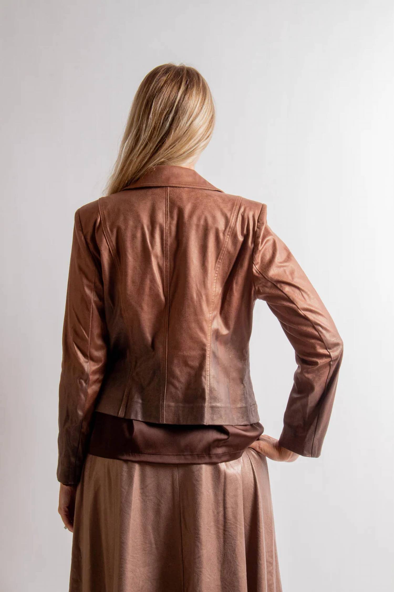 Insight Shades Vegan Leather Moto Jacket in brown - women's jacket - alternate view