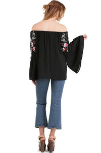 Umgee - Floral Embroidered Bell Sleeve Top