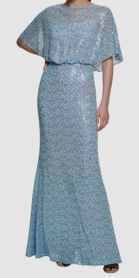 VINCE CAMUTO Boat-neck Blouson Sequin Gown in blue - women's dress