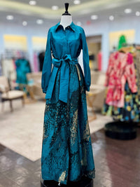 Teri Jon - Jacquard Belted Shirt Gown