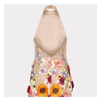 Furdecoration - 3d Floral Halter Mini Dress