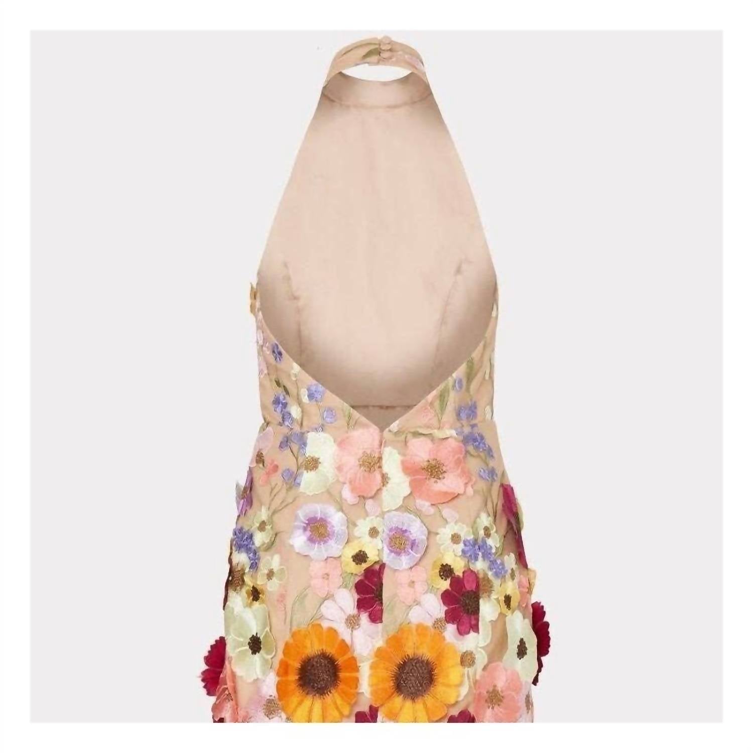 Furdecoration - 3d Floral Halter Mini Dress