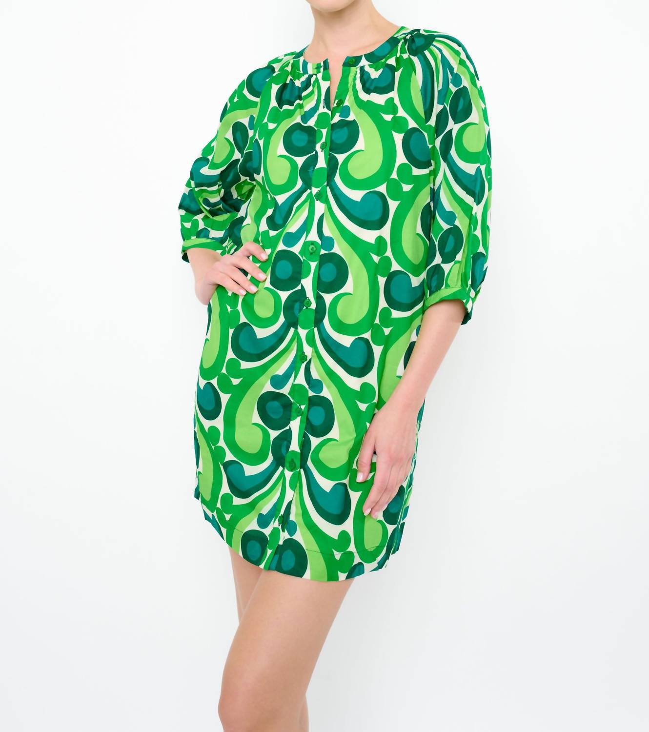 Flora Bea Andi Kisses Print Shift Dress in green - women's dress