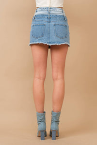 Blue B - Frayed Hem Stretch Denim Mini Skirt