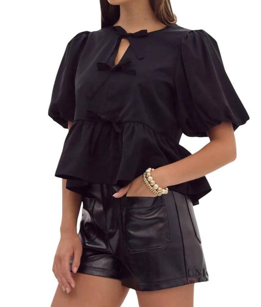 Entro - Danielle Puff Sleeves Bow Detail Top