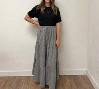 Vine & Love - Plaid Tiered Ruffled Drawstring Maxi Skirt