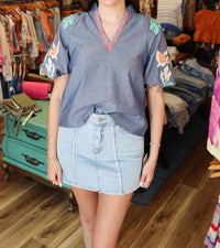 Thml - Embroidered V-neck Puff Sleeve Top