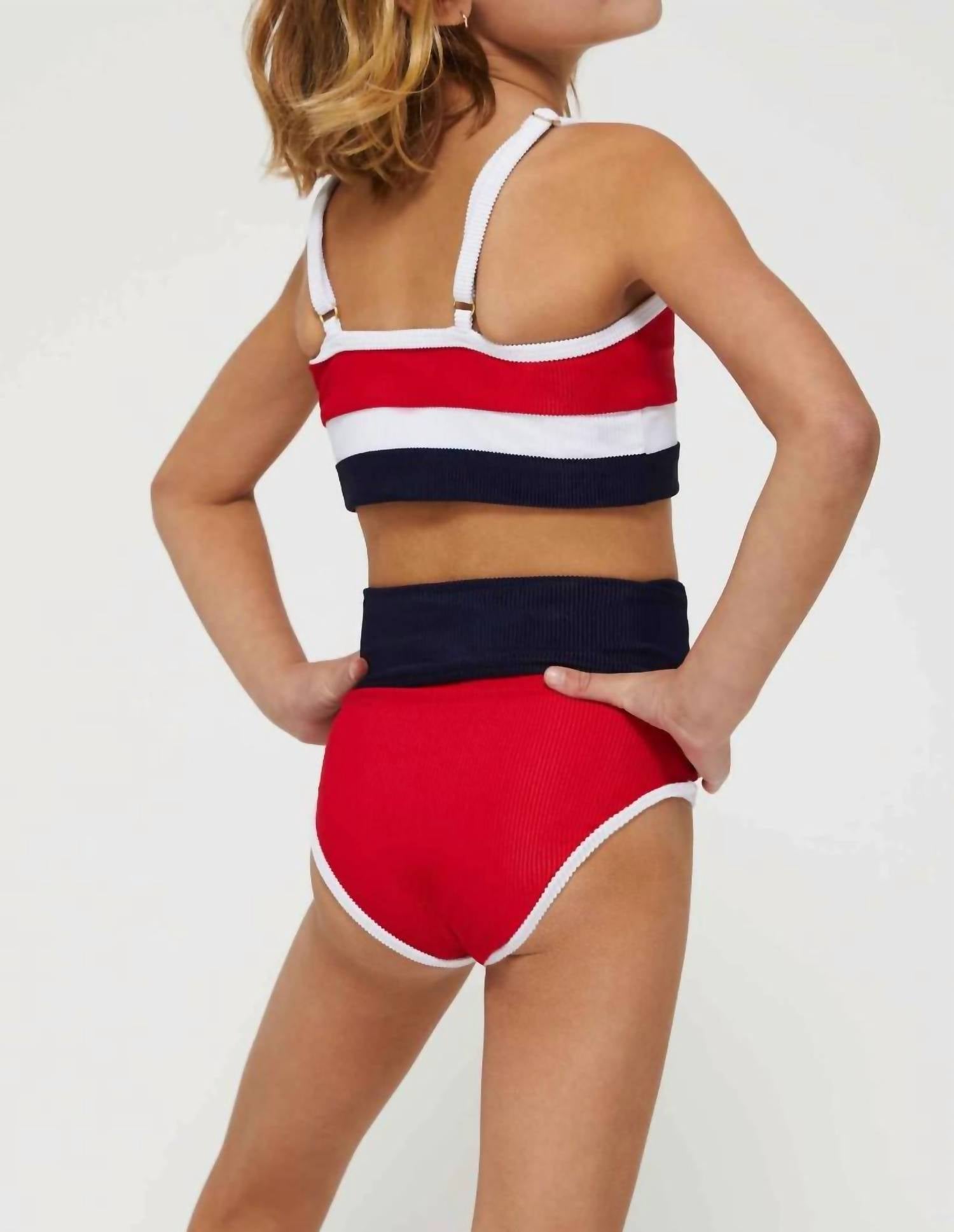 Beach Riot Girls Little Eva & Emmie Bikini Set in americana colorblock - kids' bikini - detail view