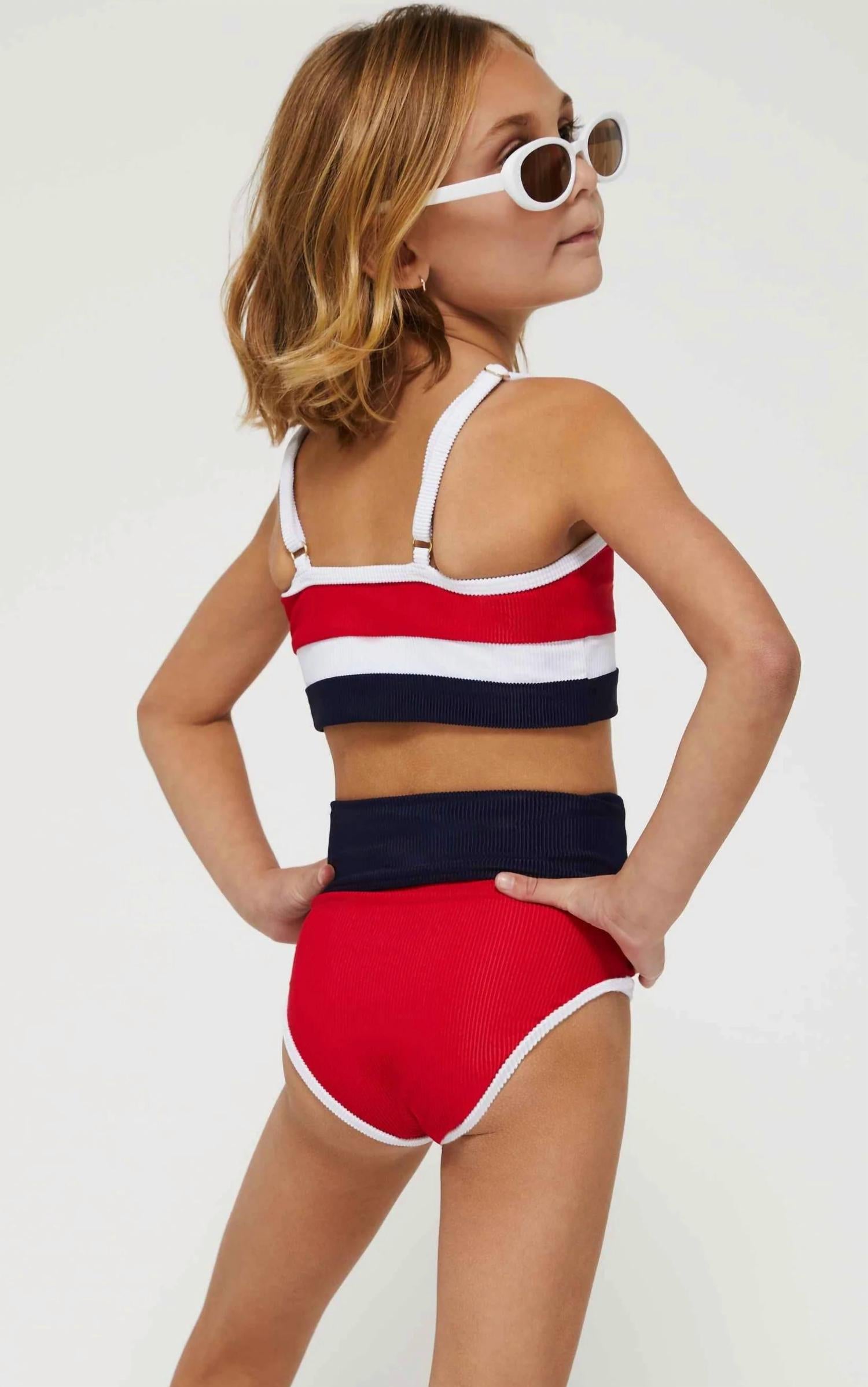 Beach Riot Girls Little Eva & Emmie Bikini Set in americana colorblock - kids' bikini - alternate view