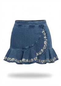 Flying Tomato - Embroidered Denim Skort
