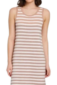 Z Supply Aya Striped Dress in taupe white - women's dress - detail view