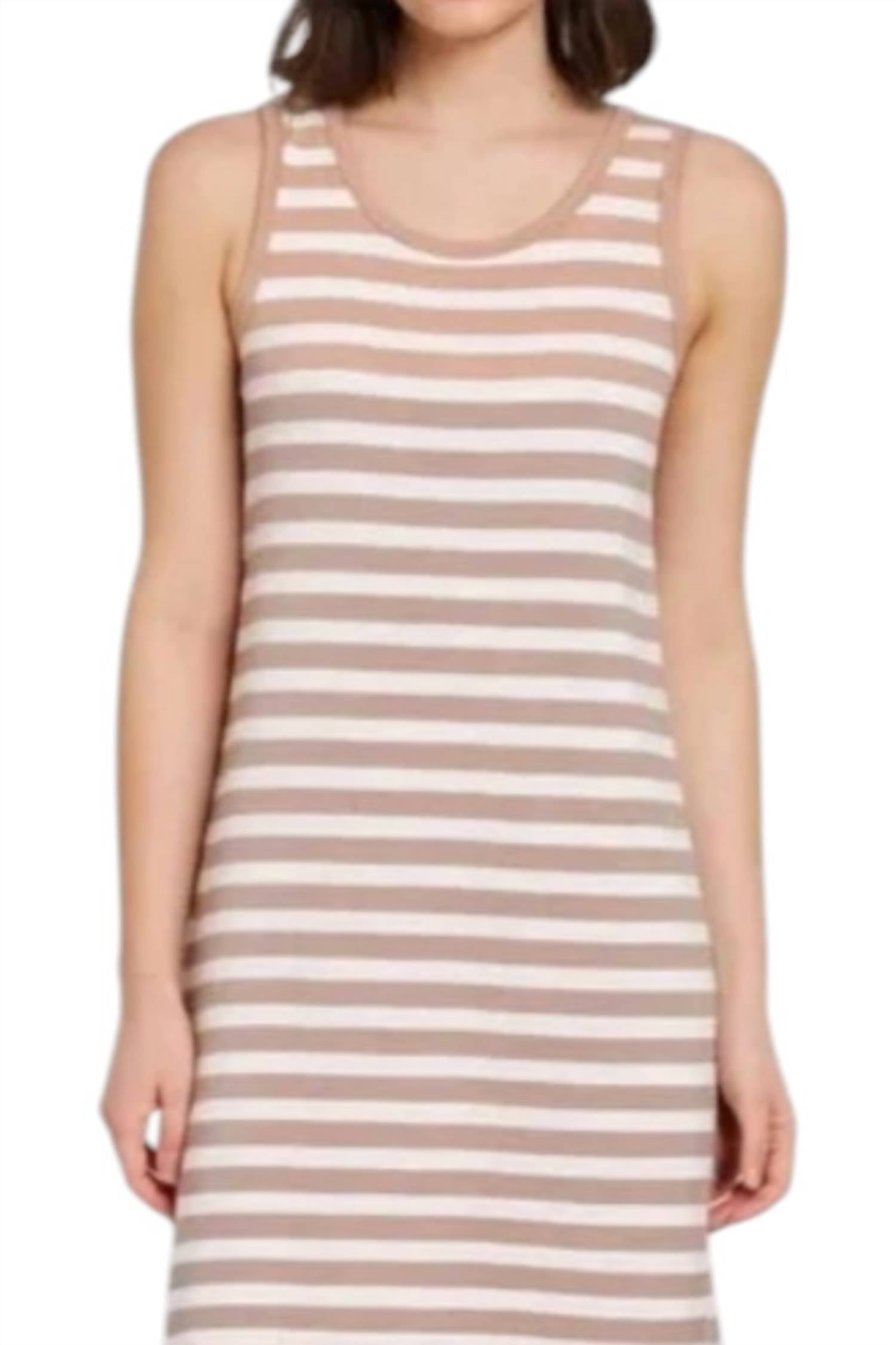 Z Supply Aya Striped Dress in taupe white - women's dress - detail view
