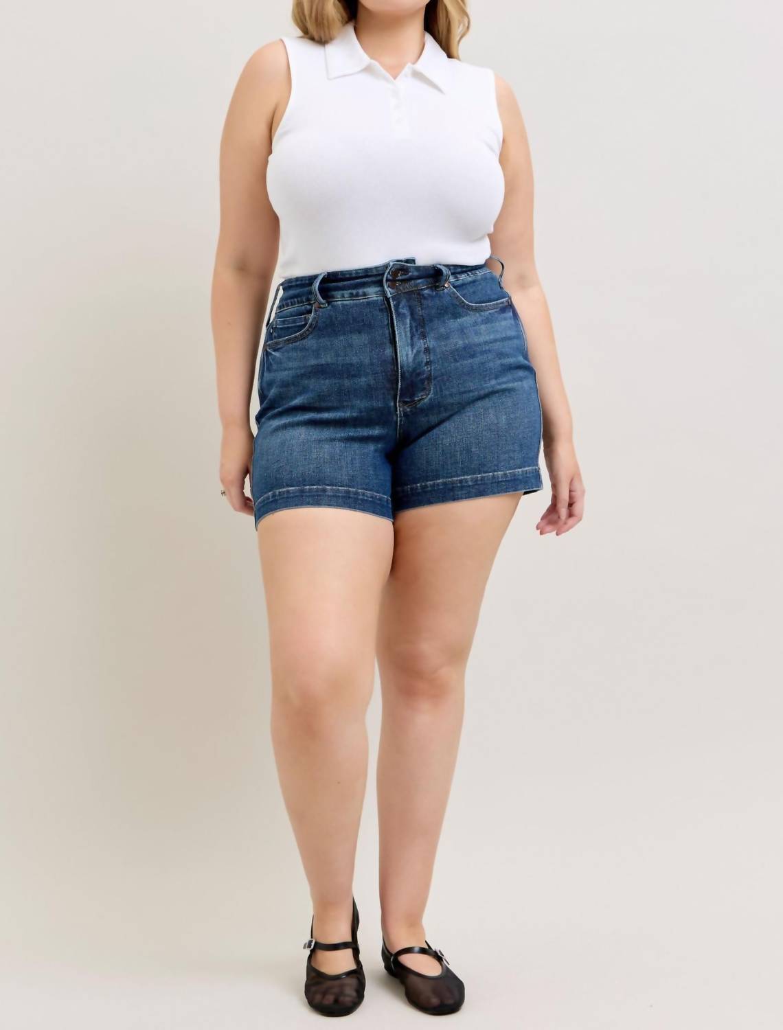 Judy Blue High Waist Tummy Control Slim Denim Short in blue 1 - women's shorts - view 6