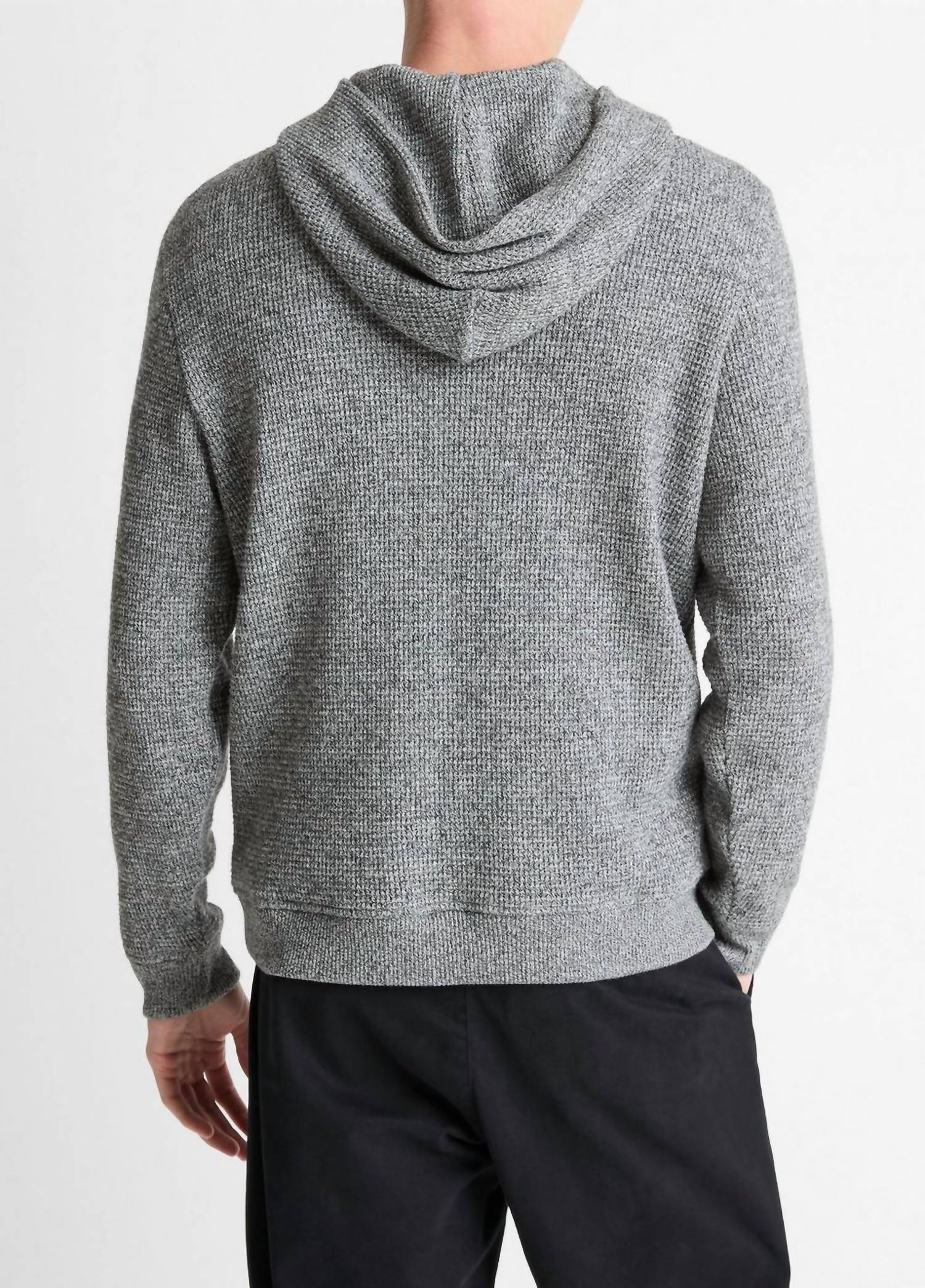 Vince Brushed Waffle Long Sleeve Hoodie in heather black - men's shirt - alternate view