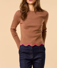 Lalavon - Play Date Scallop Edge Sleeve Sweater Top