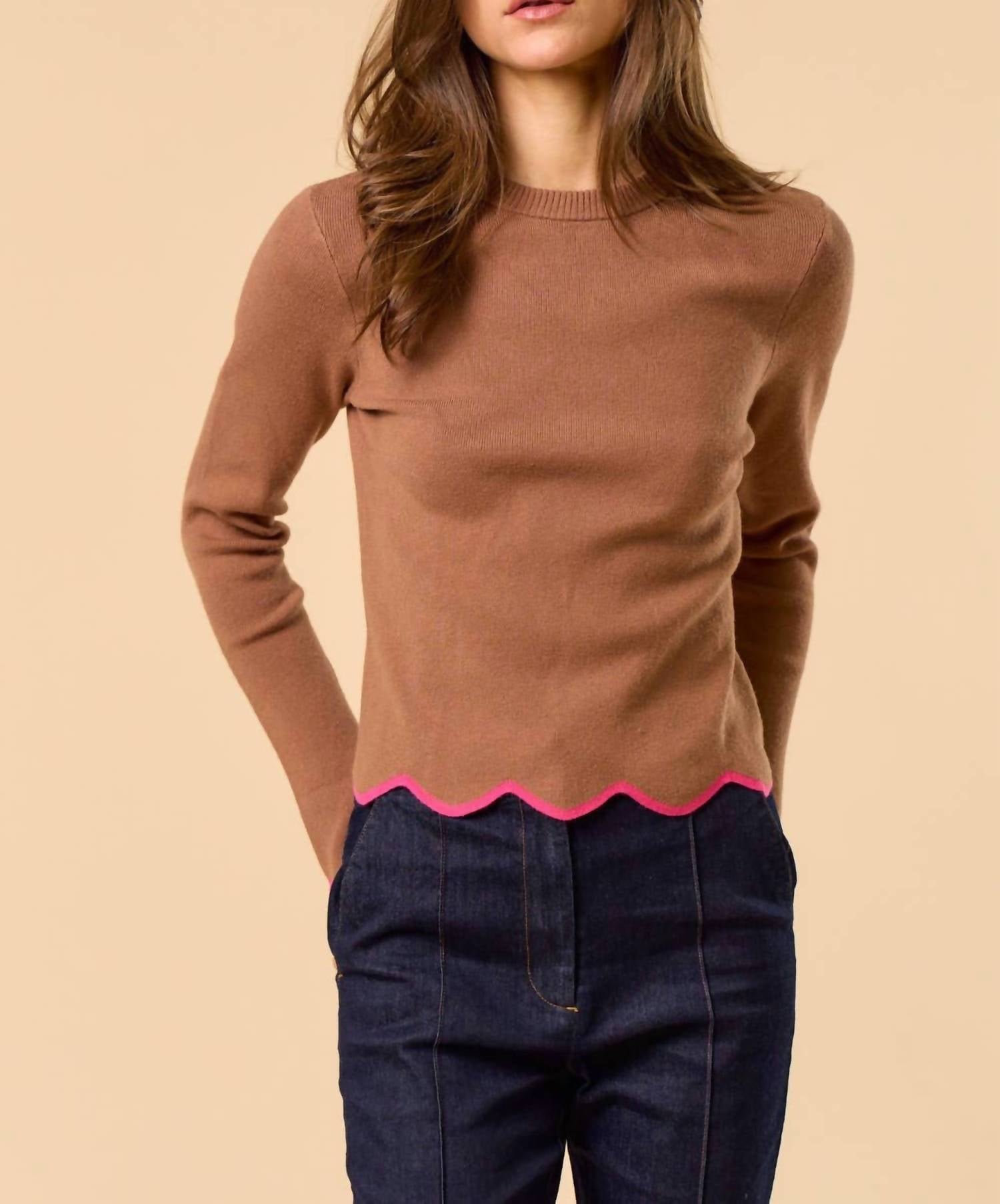 Lalavon - Play Date Scallop Edge Sleeve Sweater Top