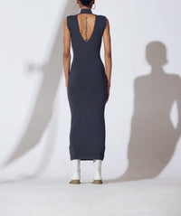 WILLOW RIBBED JERSEY OPEN-BACK SLEEVELESS TURTLENECK DRESS