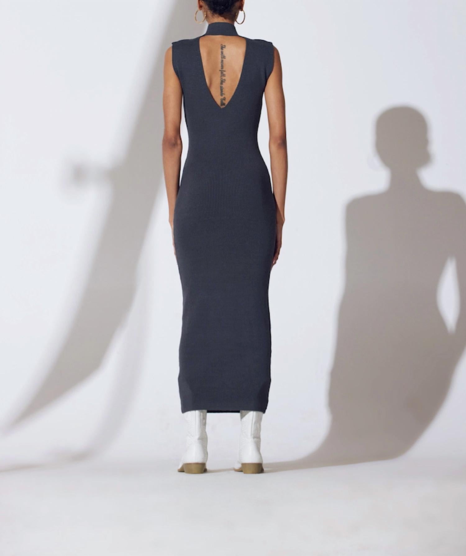 WILLOW RIBBED JERSEY OPEN-BACK SLEEVELESS TURTLENECK DRESS