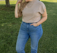 ee:some Cozy And Casual Short Sleeve Top in oatmeal - women's blouse - detail view