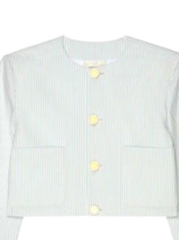 FRAME Women's Seersucker Cotton Jacket in light chambray multi - women's jacket - detail view