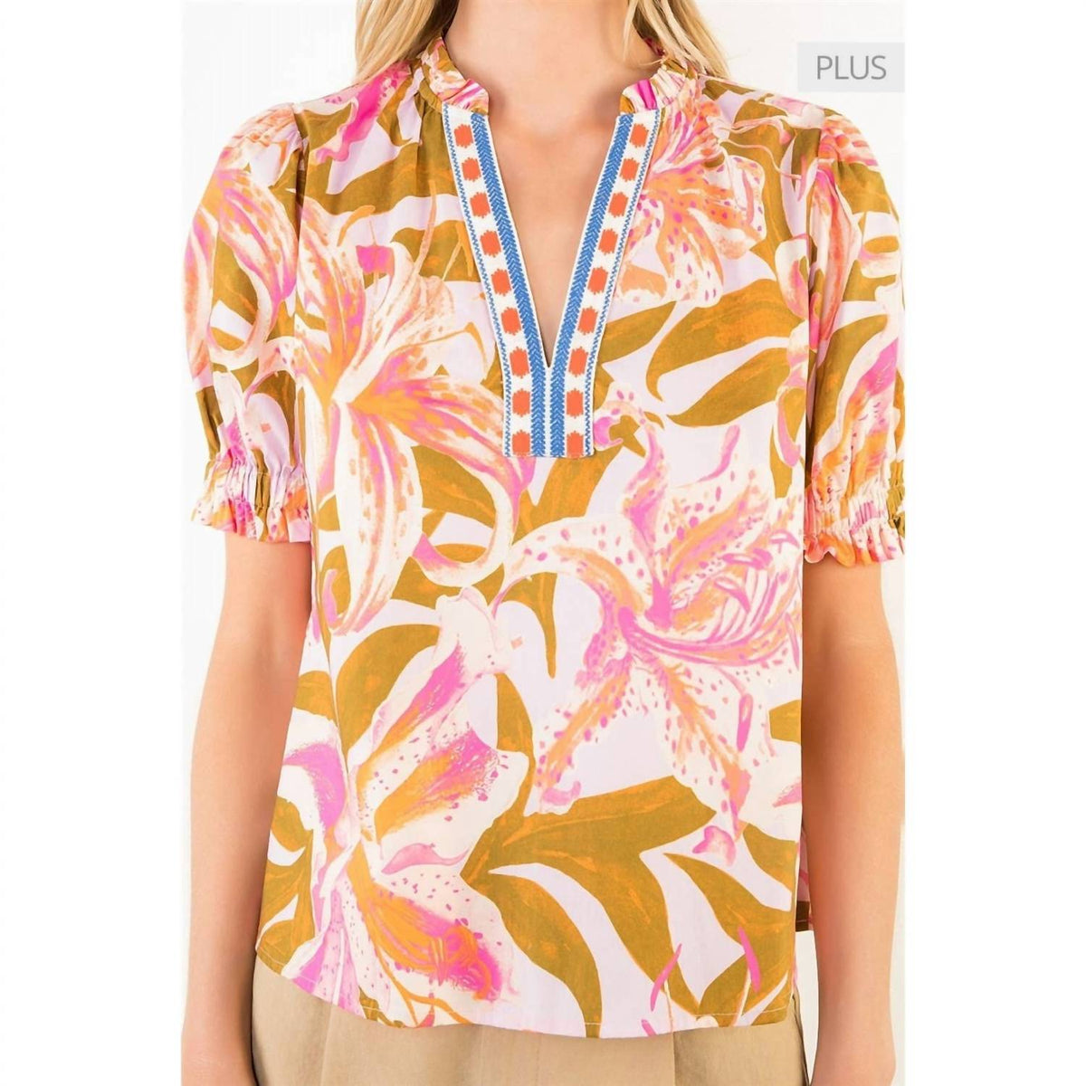 Thml - Ruffled Sleeve Floral V-Neck Top