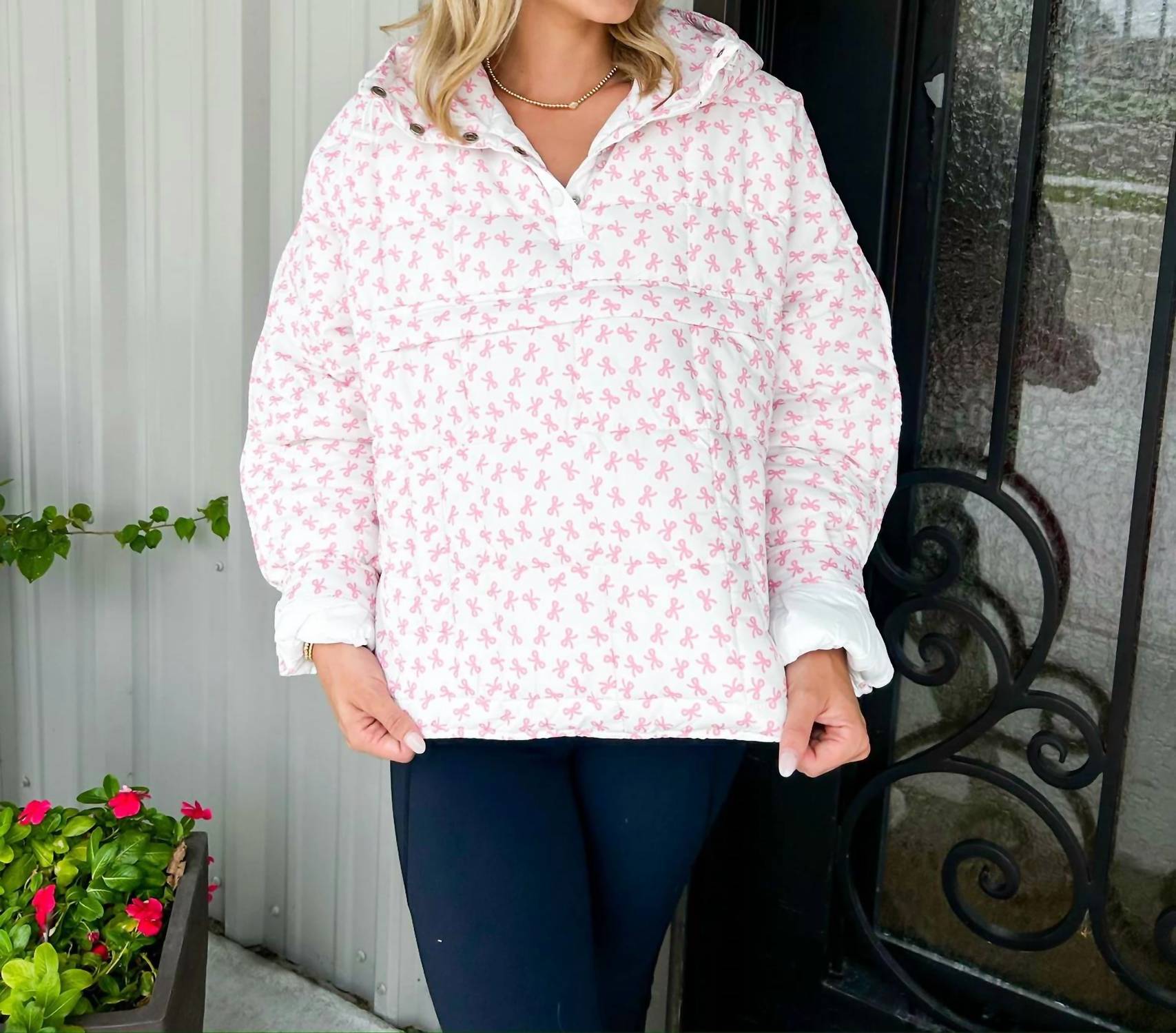 Peach Love - Bow Pullover Puffer Jacket