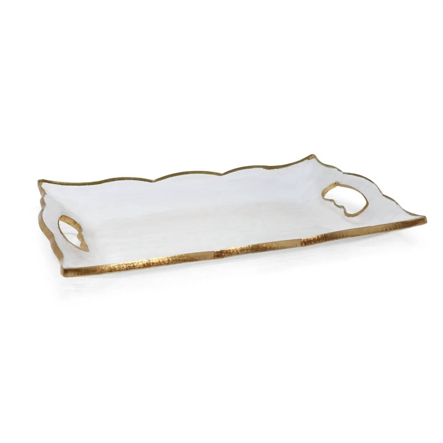 Vivience - Large Rectangular Glass Tray With Handles And Rim