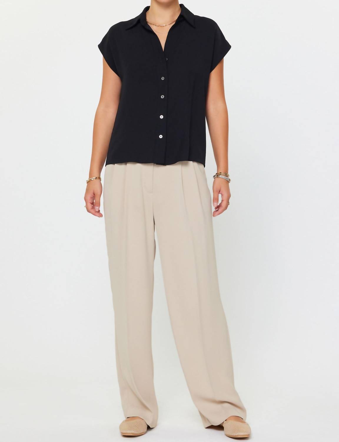 Current Air - Cap Sleeve Button Down Top