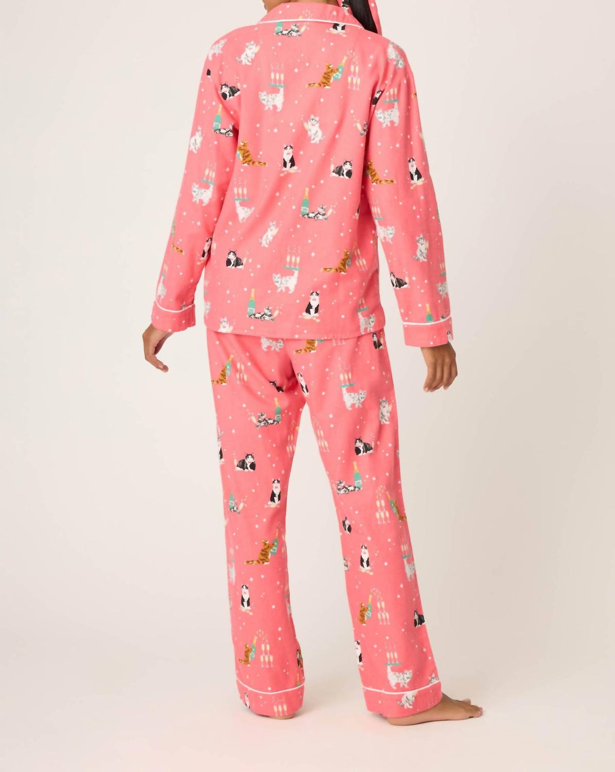 PJ Salvage Let's Get Fizzical 3-piece Flannel Pajama Set in dark coral - women's sleepwear - alternate view