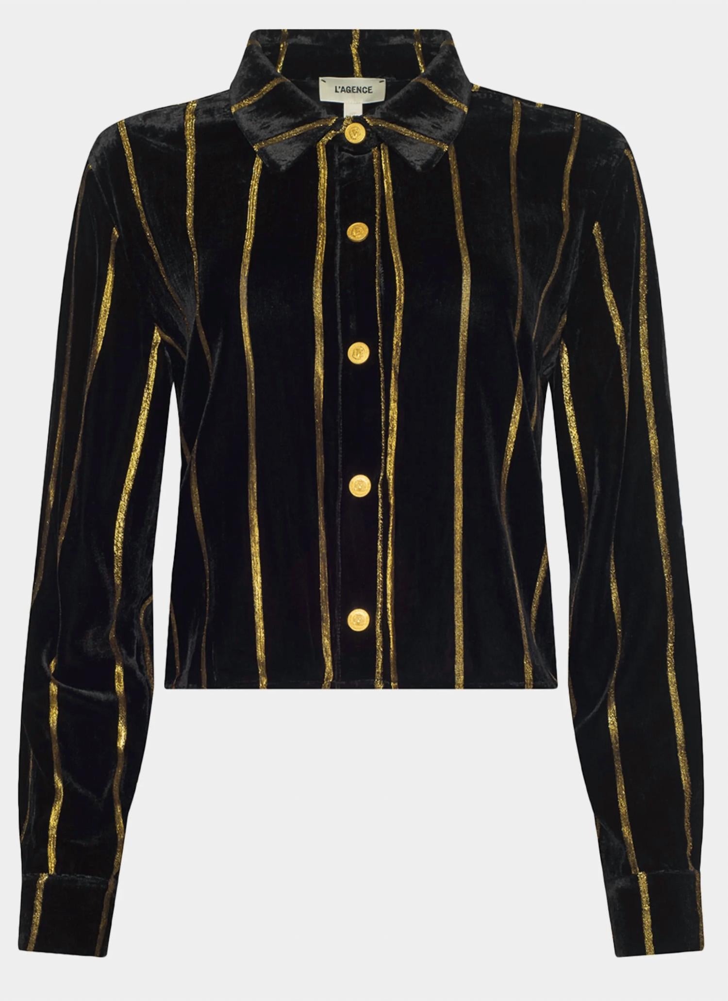 L'Agence - Cosette Metallic Stripe Crop Shirt