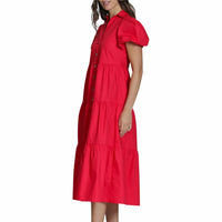 Apny - Women's Long Tiered Dress With Puff Sleeve