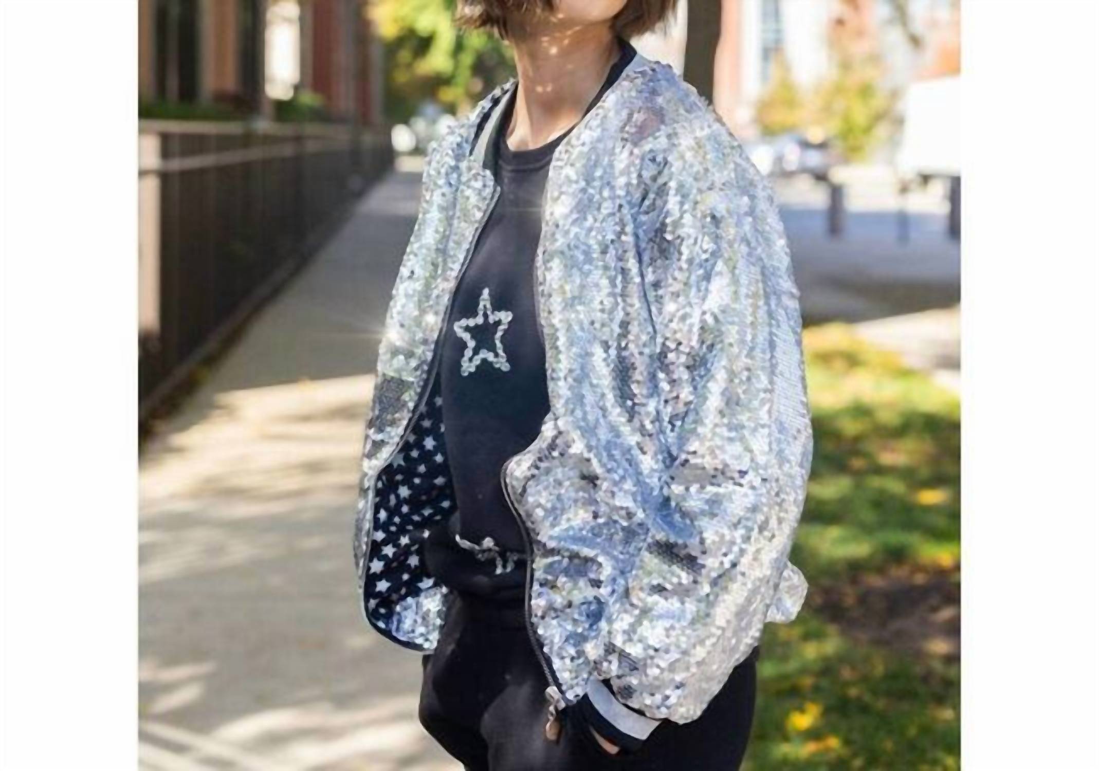Lola + The Boys - Emoji Sequin Adult Bomber Jacket