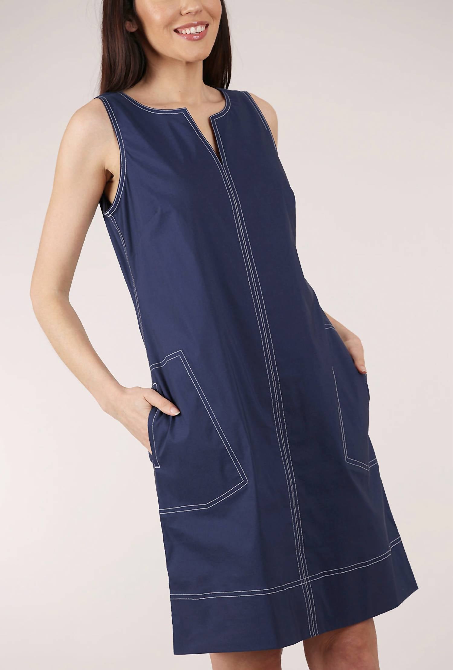 habitat Sleeveless V Neck Shift Dress in navy - women's dress - view 4
