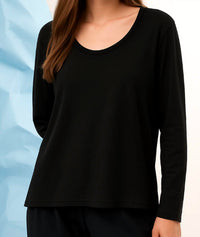 french kyss Solid V-neck Top in black - women's long sleeve top - detail view
