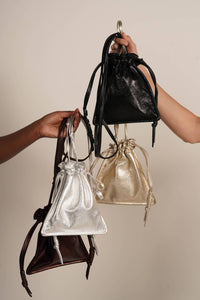 Lemiz - Women's Mini Bowie Drawstring Crossbody Leather Bag
