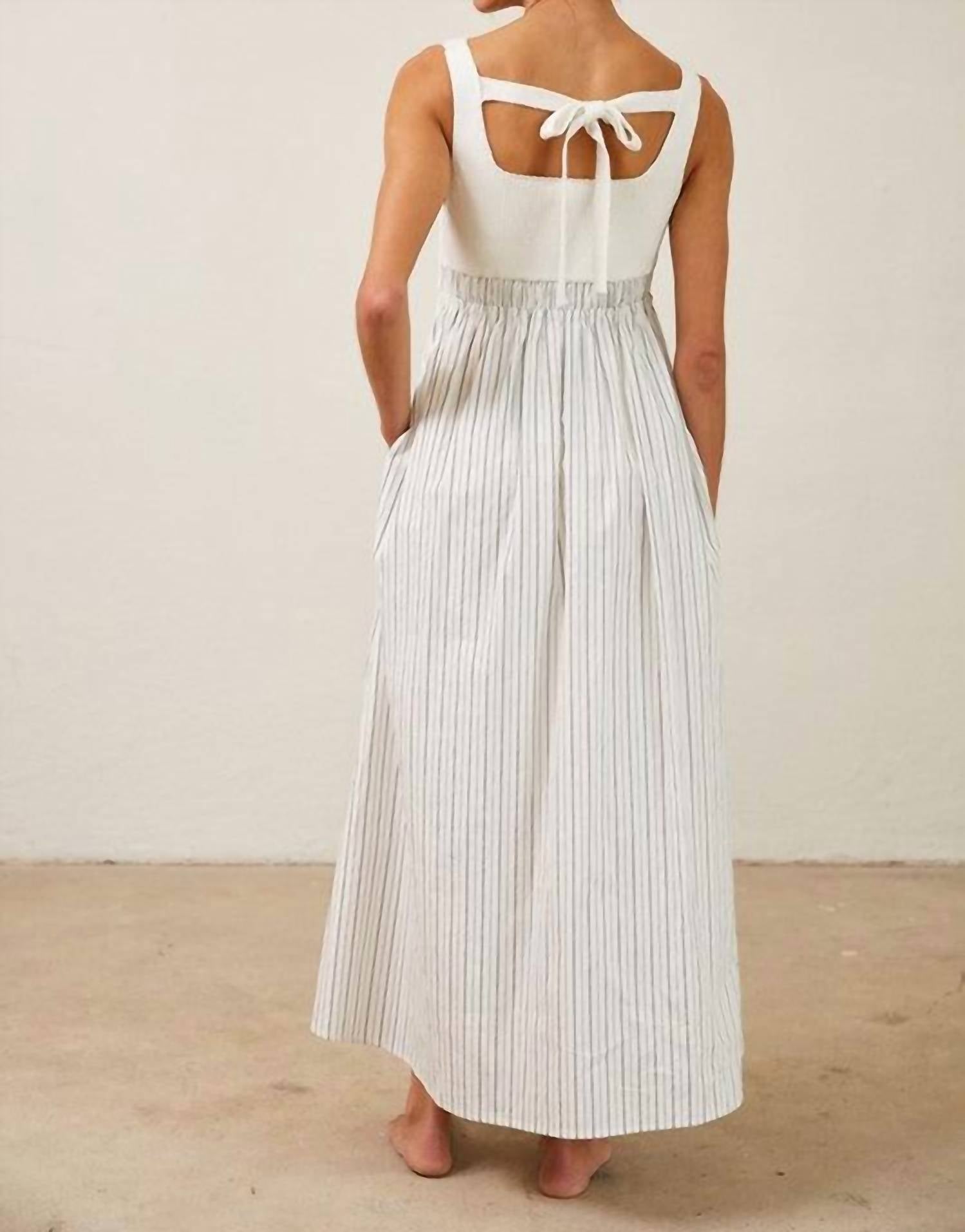 Creamon Ribbed Knit Bodice Maxi Dress in white - women's dress - detail view