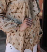 2FlyCo Brimstone Tie Front Blouse in tan brown - women's blouse - detail view