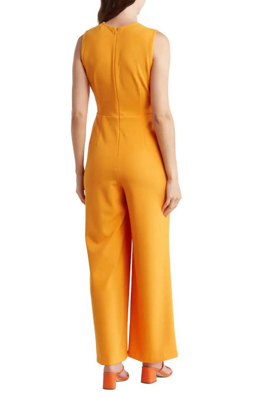Nicole Miller - Round Neck Twist Front Solid Stretch Crepe Jumpsuit