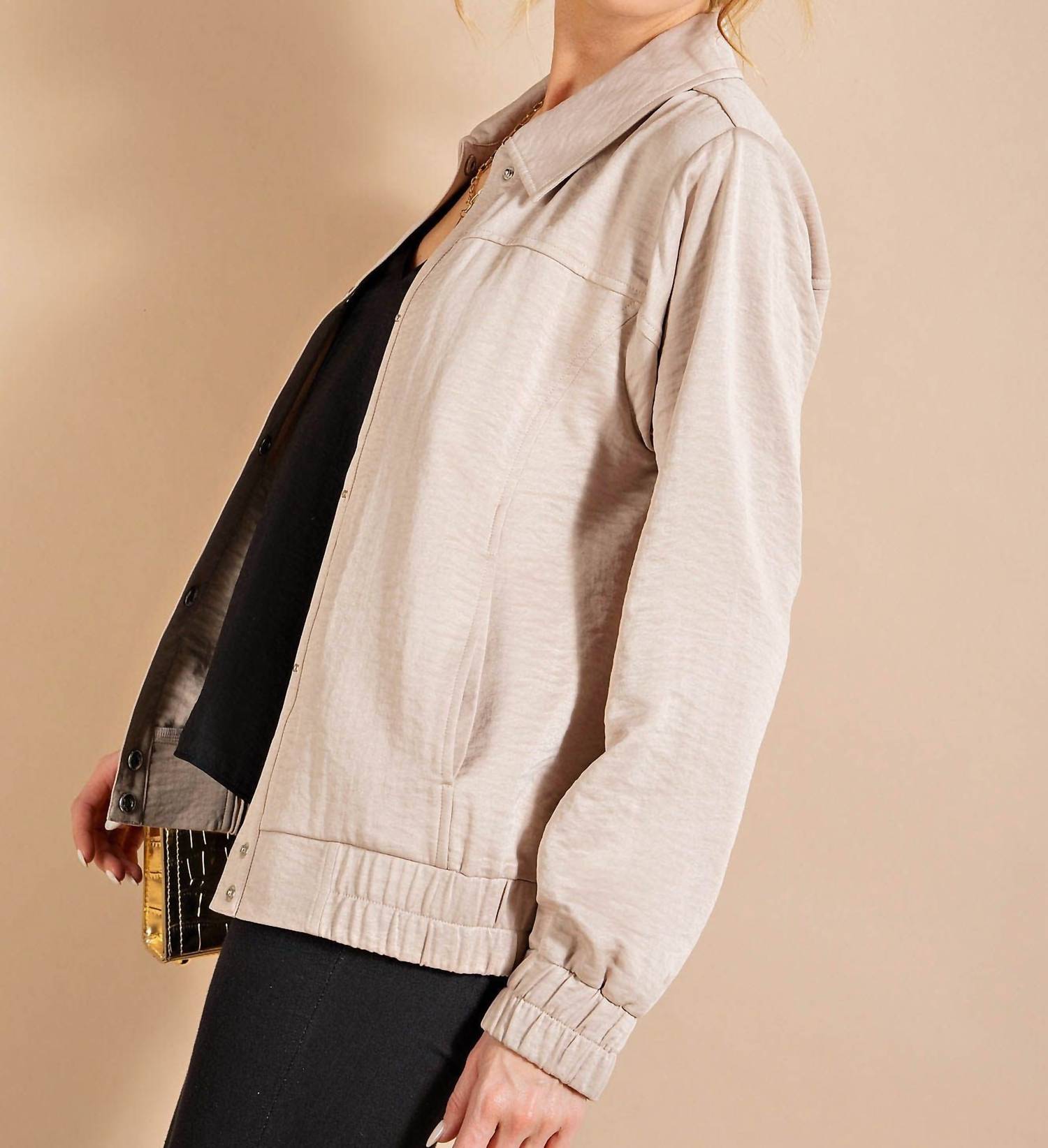 Kori - Peach Skin Snap Front Jacket