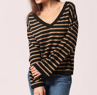 Minnie Rose - Striped Wide V Neck Sweater
