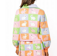 Queen Of Sparkles - Pastel Colorblock Easter Bunny Button Up Collar Cardigan
